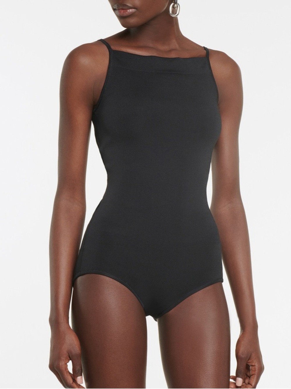 Low Classic SMALL square neck knit form-fitting black bodysuit